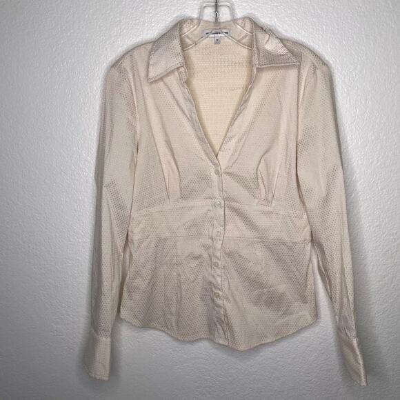 Express Studio Designs Womens Top Size M White Gold Long Sleeve Button Down - Picture 1 of 14